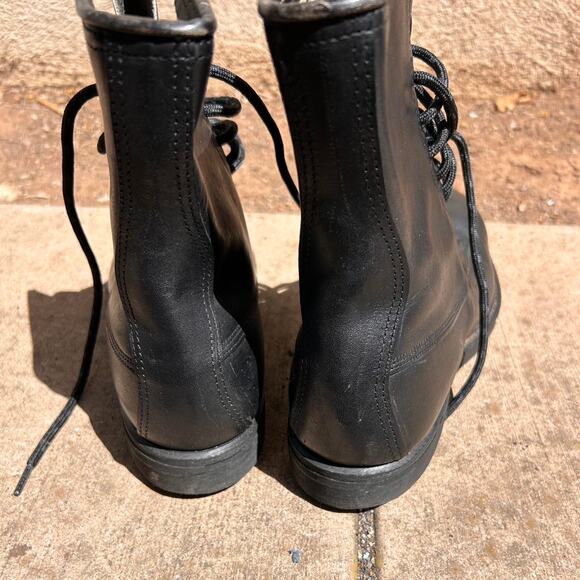 Black leather lace up combat boots main image 4